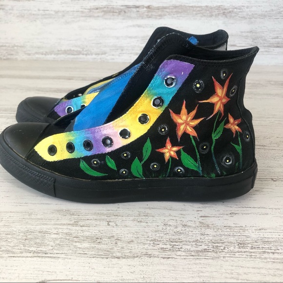 CONVERSE Hand Painted Custom Art to Wear High Top All Stars 9 Rainbow Celestial - Picture 5 of 12